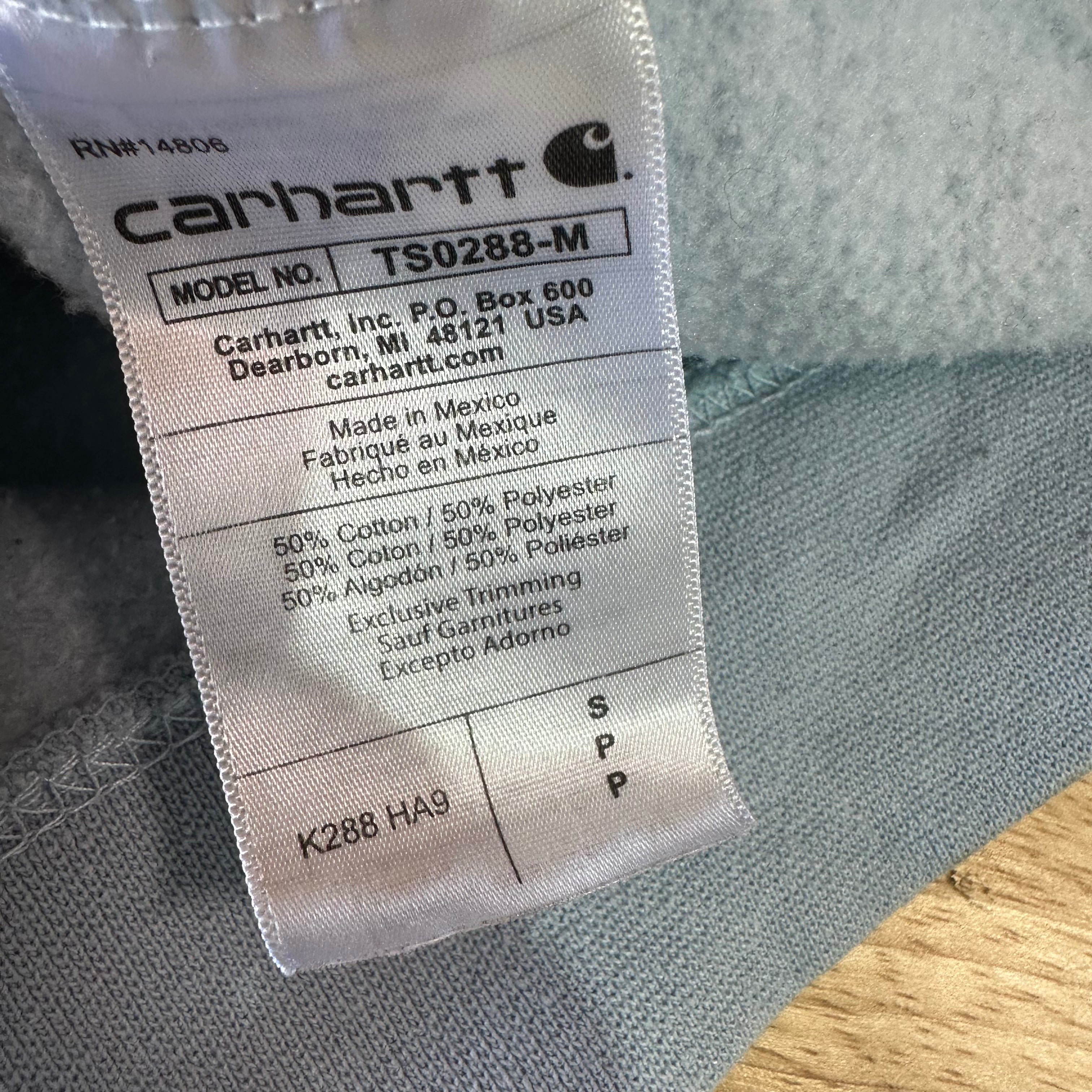 Carhartt Men's Small Sleeve Logo Hoodie Loose Fit Workwear Blue K288
