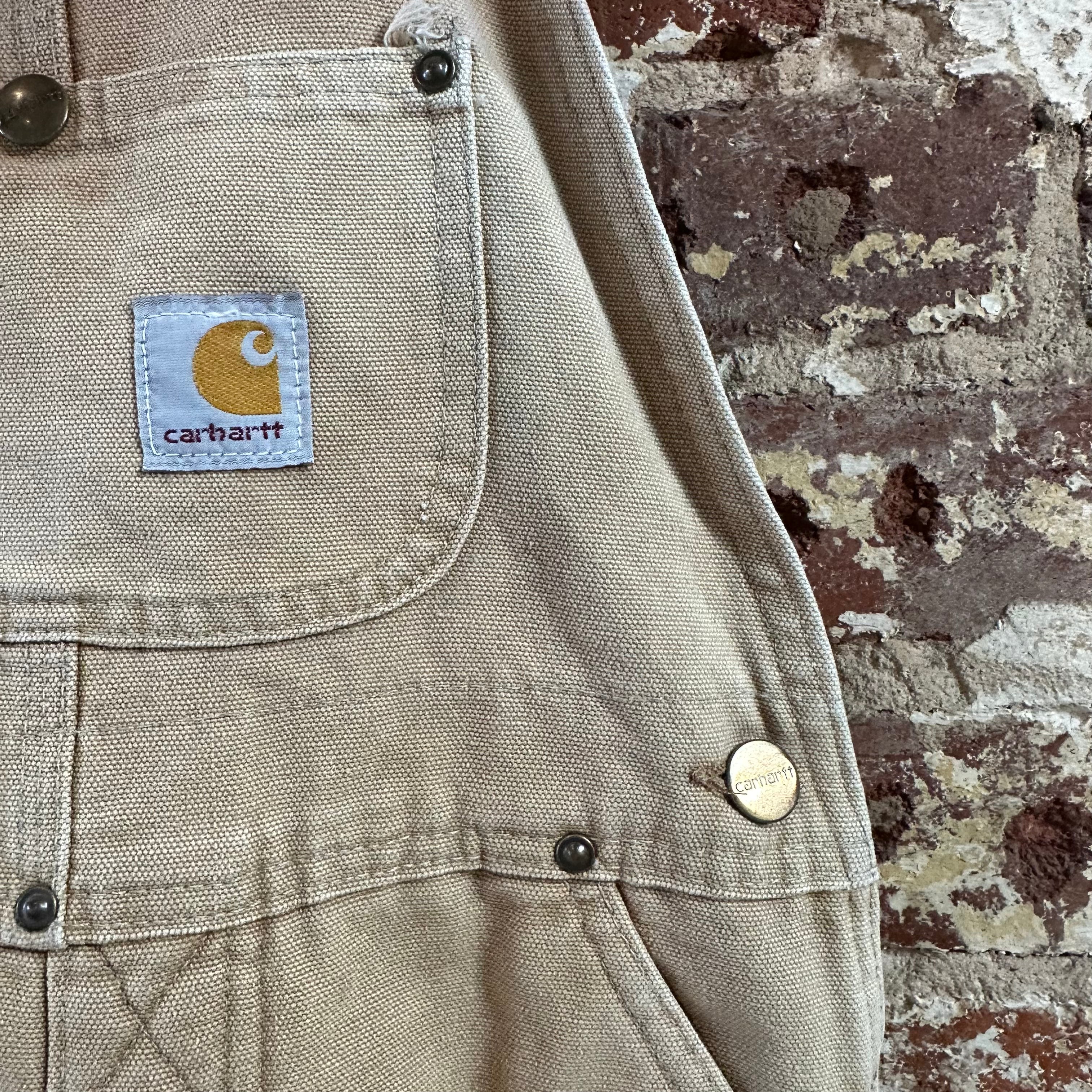 Vintage Carhartt Boy's Medium Brown Bib Insulated Overalls Double Knee Farm Bibs