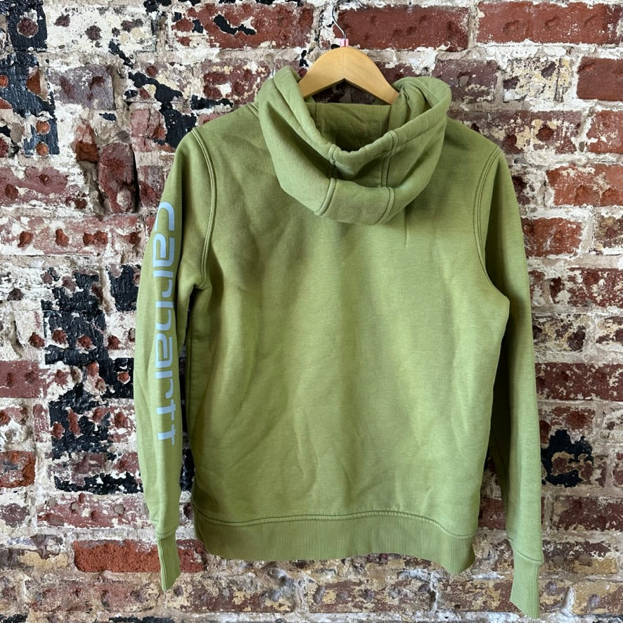 Carhartt Womens Small Green Hoodie Casual Sleeve Spellout midweight