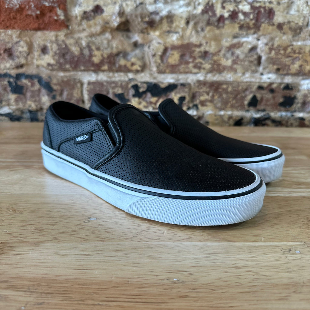 VANS Off The Wall Perf Leather Asher Black Slip On Skate Shoes Womens 7