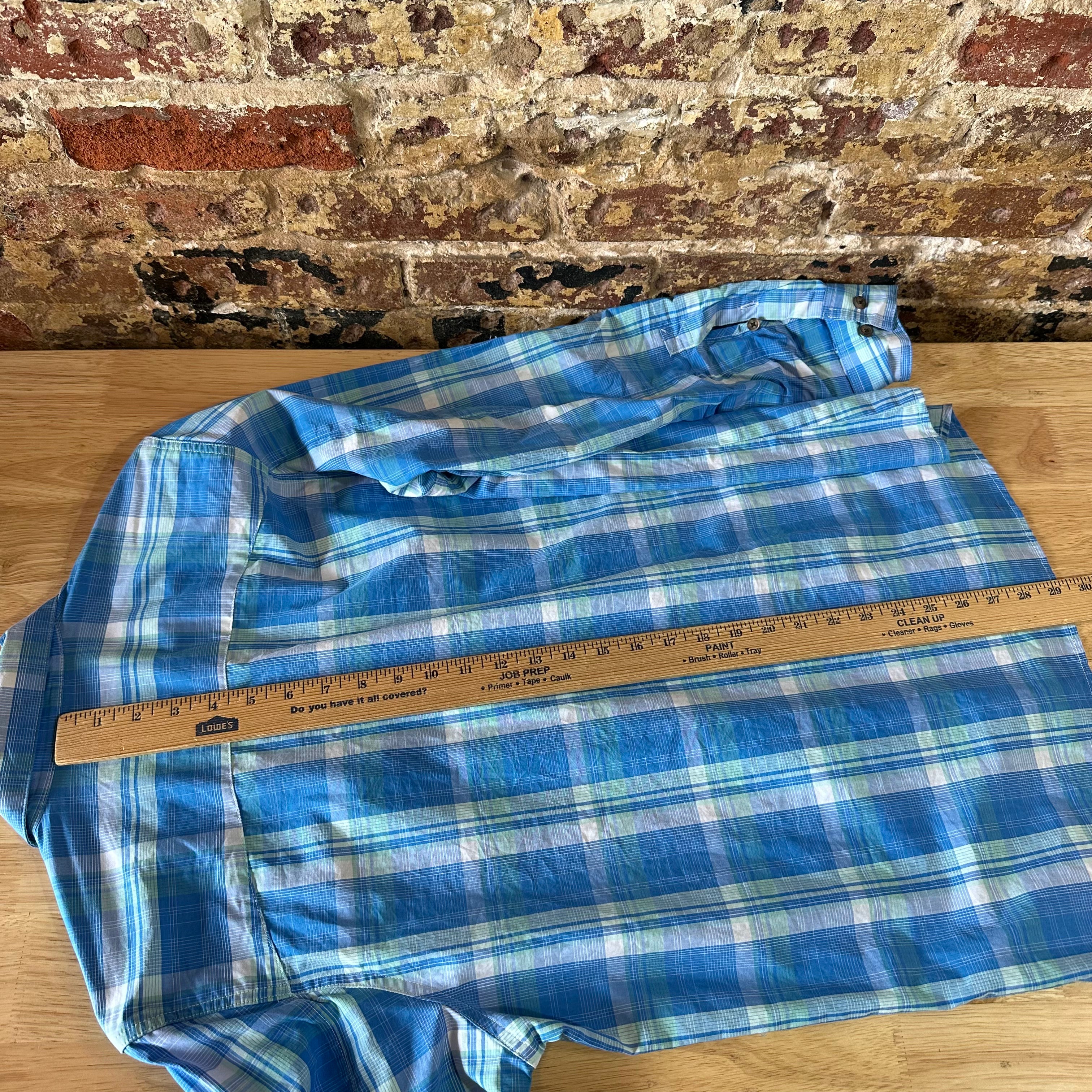 Magellan Womens XL Long Sleeve Button Shirt Blue Plaid Roll Tab Sleeves