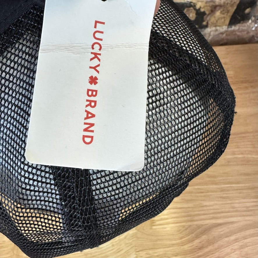 Lucky Brand Mens Black Mesh Trucker Hat Born In America Snapback Cap New