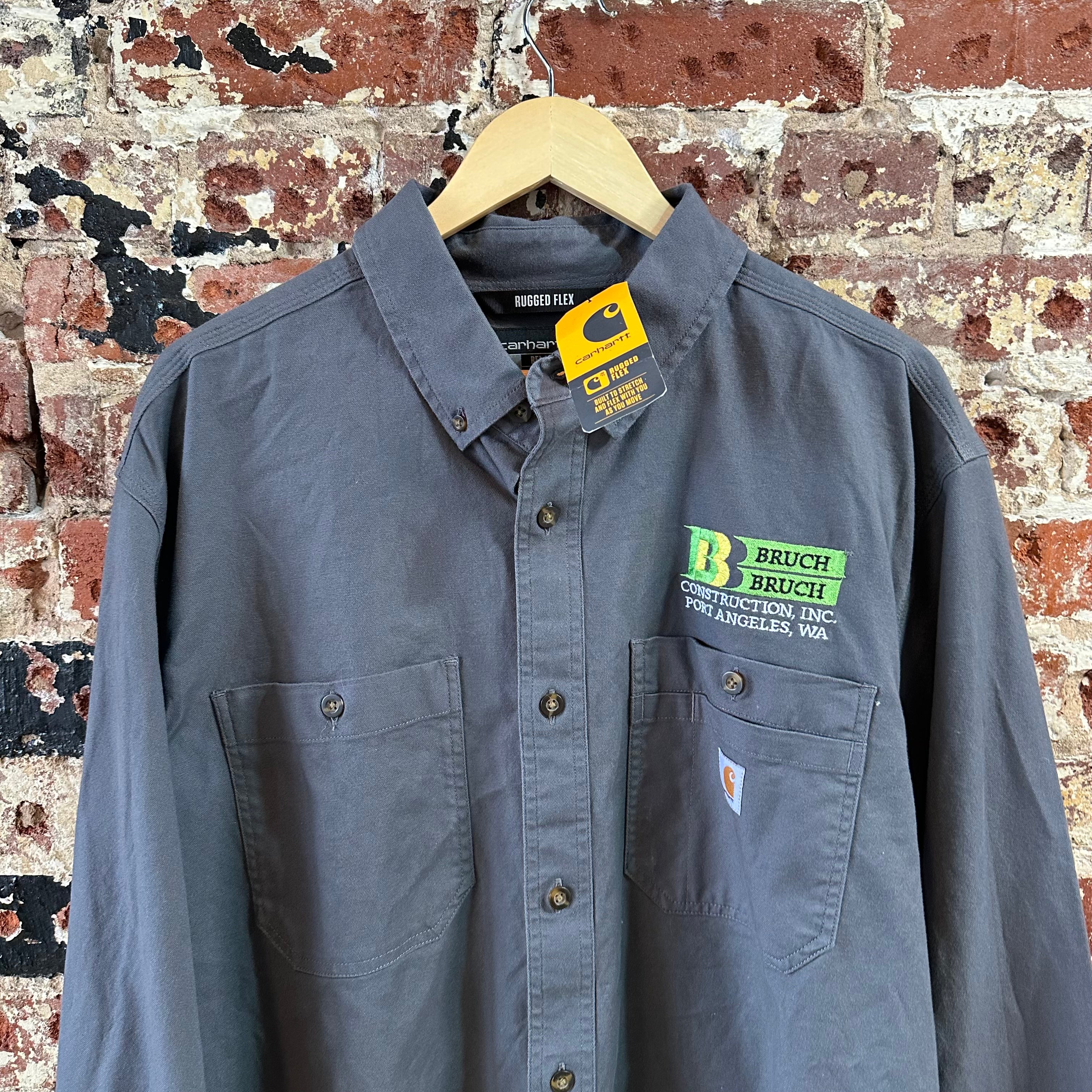 Carhartt shirt button up Long Sleeve Work Shirt Gray Casual trade mens XL