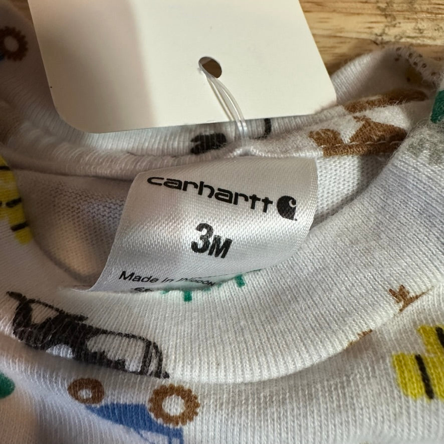 Carhartt Short Sleeve White Bodysuit one piece Cotton Boys 3M Trucks
