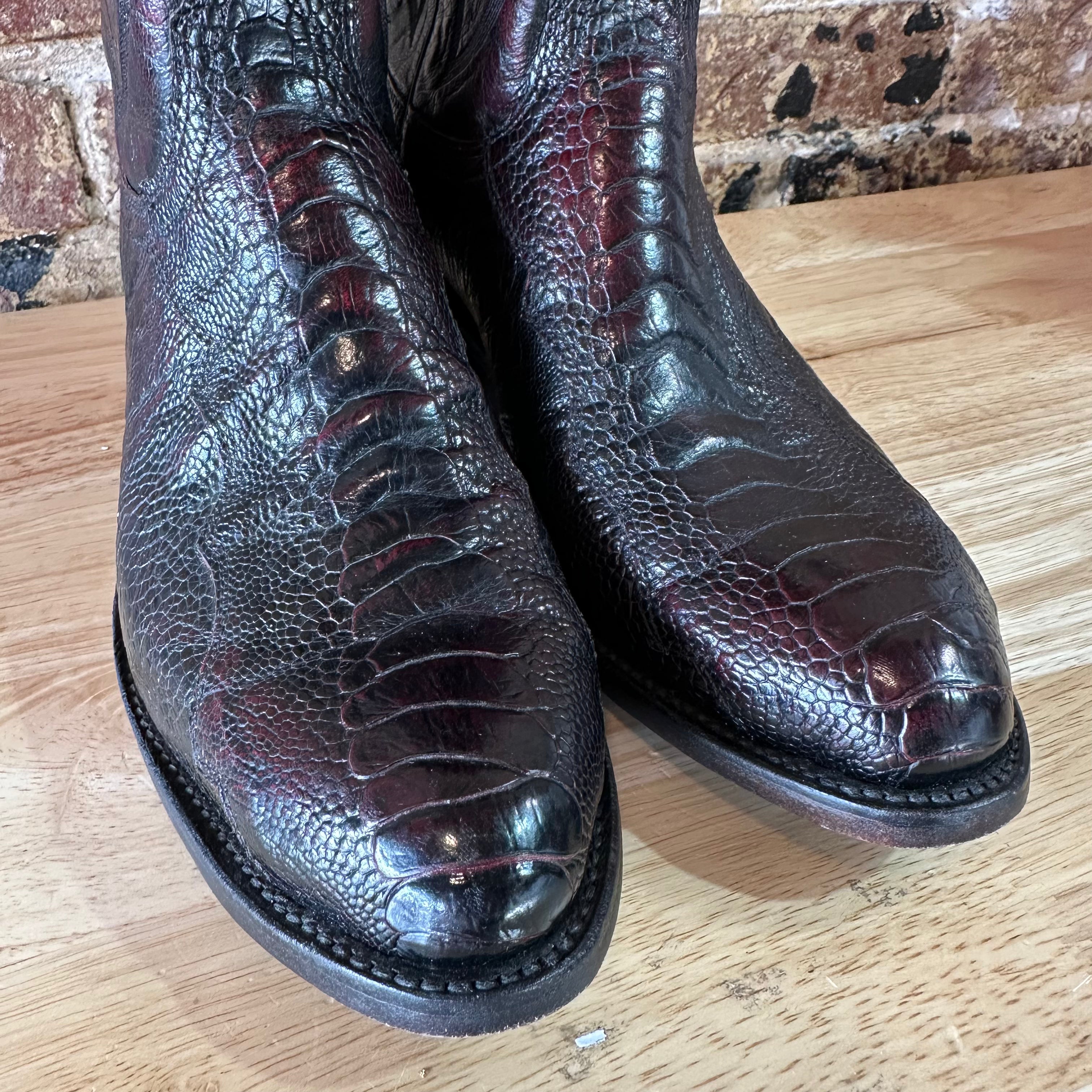 Lucchese 1883 Full Quill Ostrich Wingtip Mens 8 EE Black Cherry Cowboy Boots