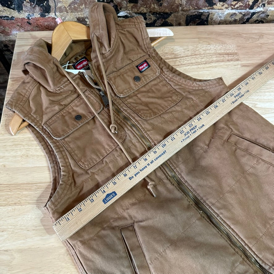 Wrangler Mens Small Hooded Brown Vest