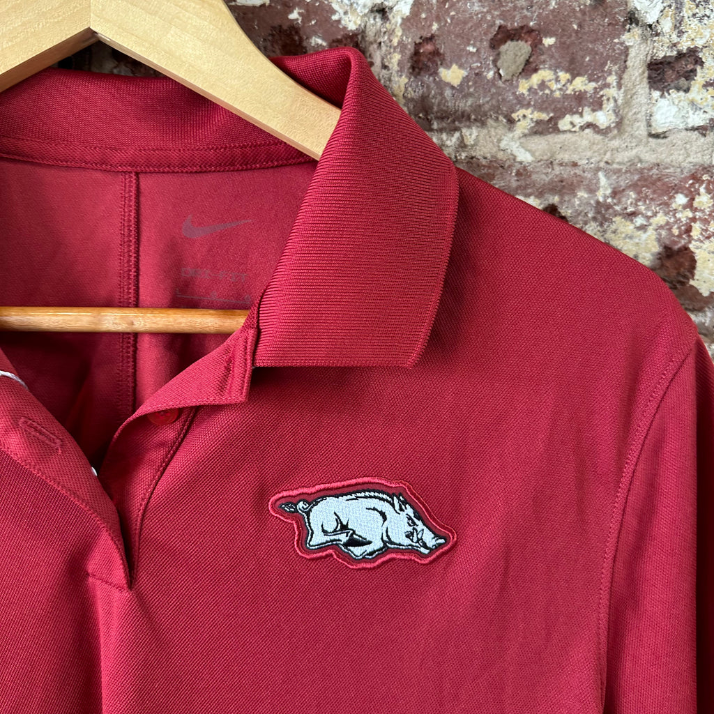 Arkansas Razorbacks Polo Shirt Womens Large Red Dri Fit Short Sleeve