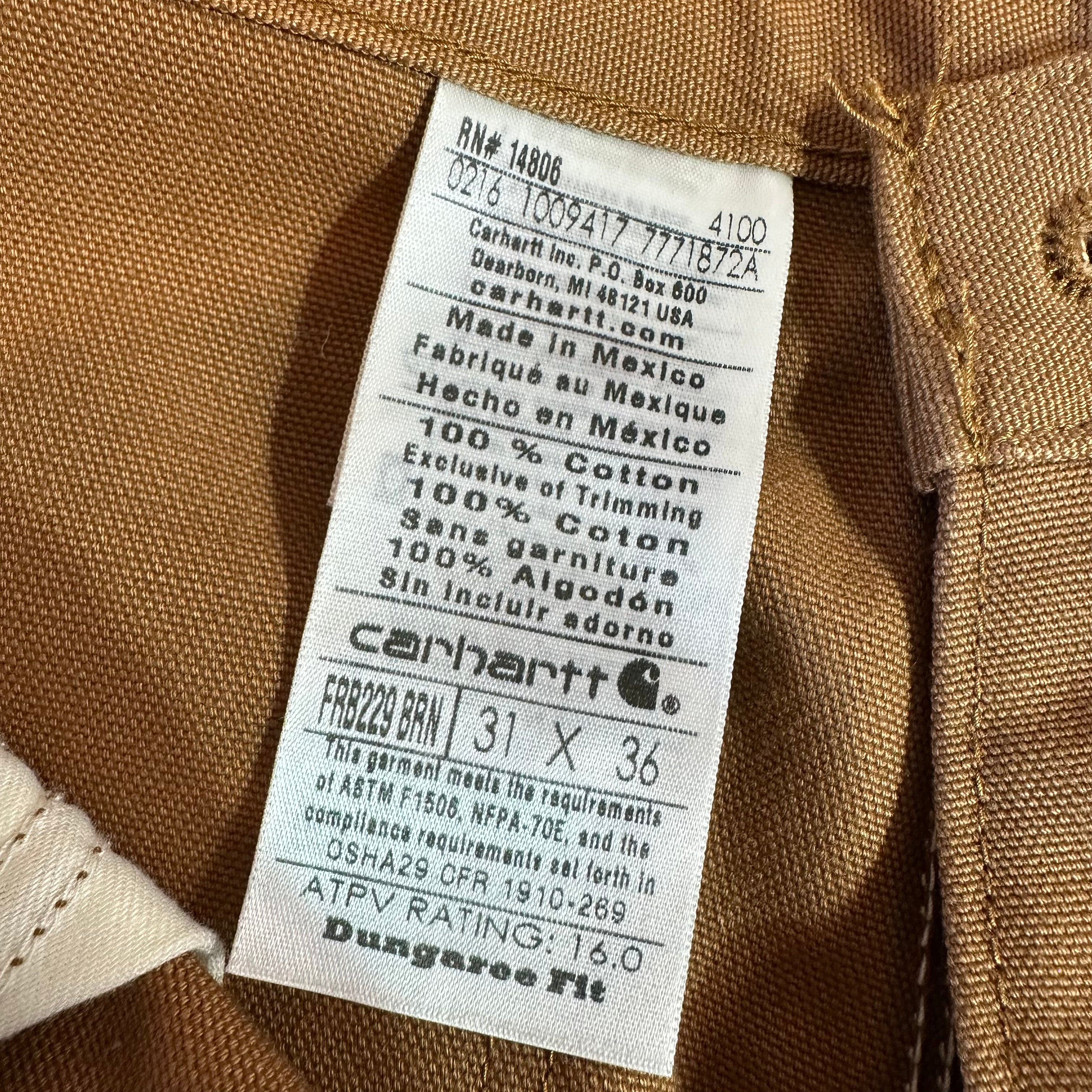 Carhartt FR Flame Resistant Work Duck Canvas Pants Mens 31x36 FRB229 Brown New