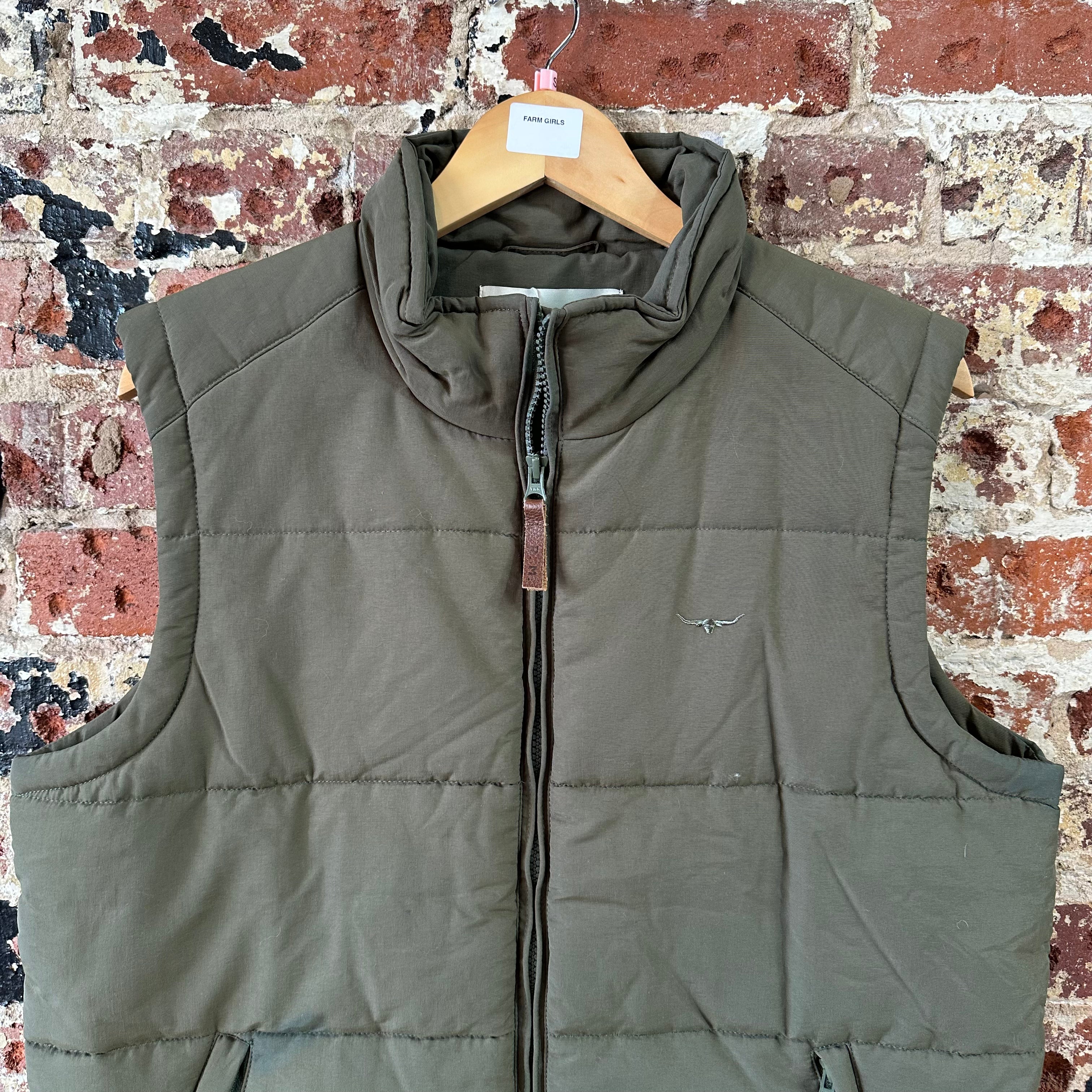 RM Williams Vest Mens SMALL Green Puffer Sleeveless Full Zip winter warm Size S