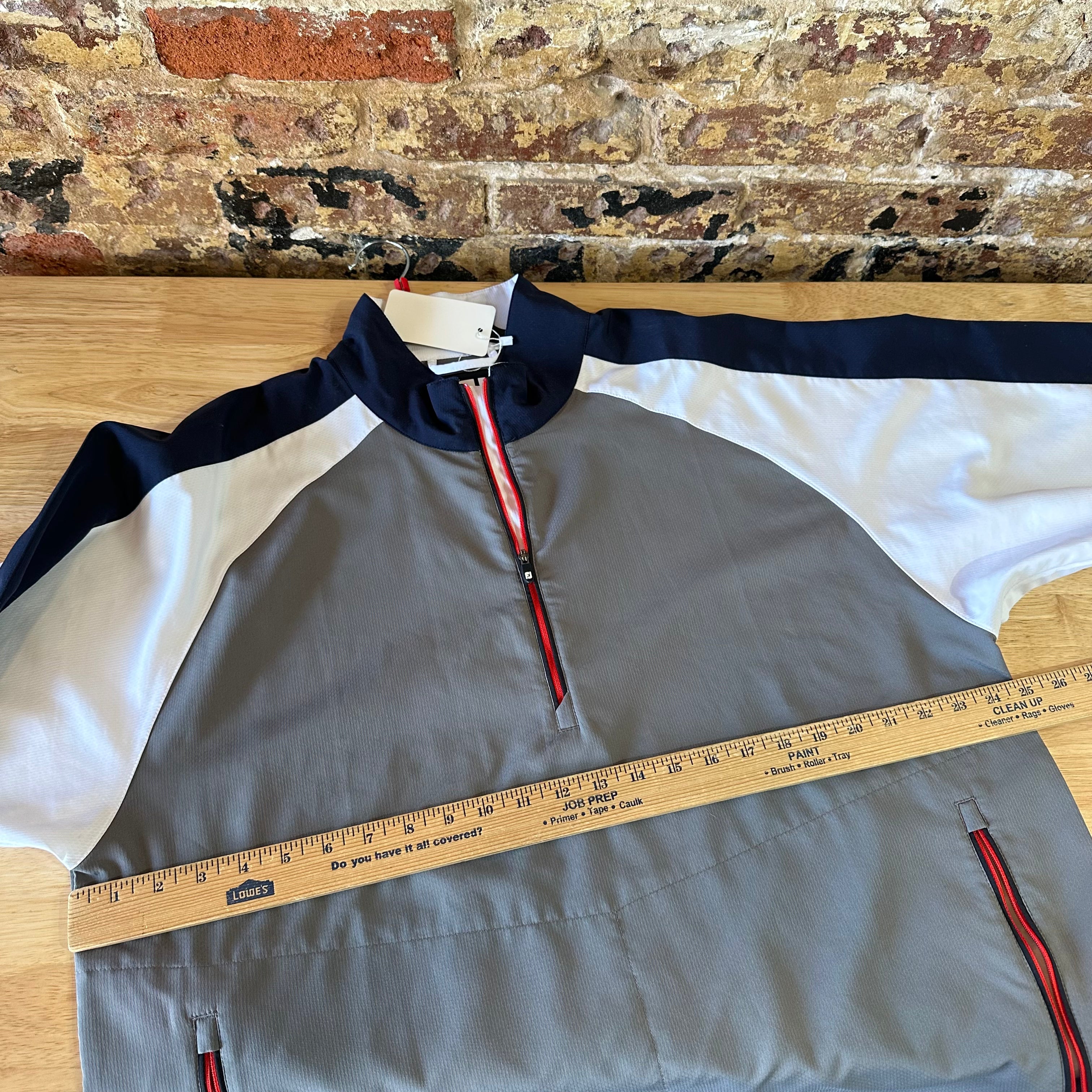 FootJoy Golf Jacket Mens Large Gray Short Sleeve 1/4 Zip Colorblock Windbreaker