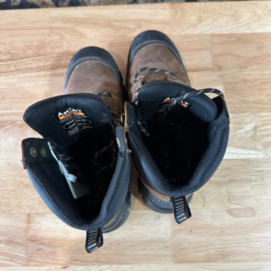 Ariat Treadfast 6” Waterproof Steel Toe Work Boots Mens Size 8.5 D Brown Lace Up