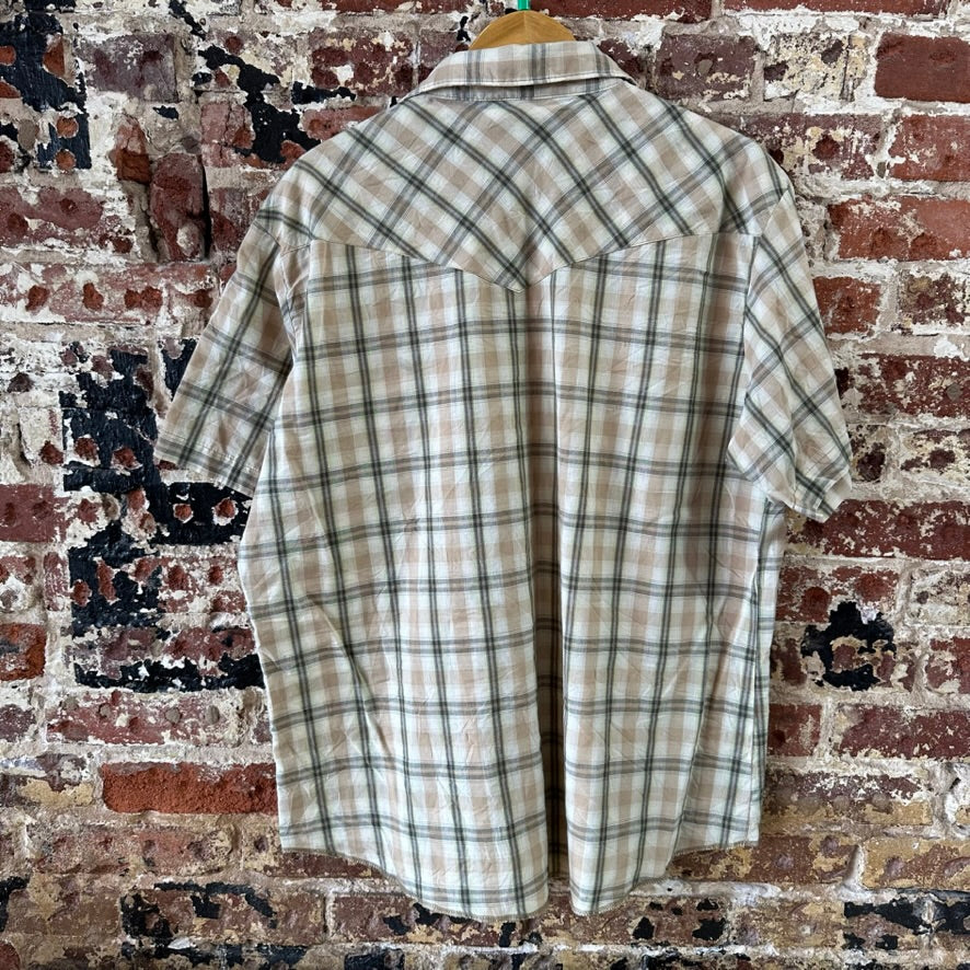 Wrangler Shirt Mens XL Short Sleeve Button Pocket Rockabilly Western Snap Green
