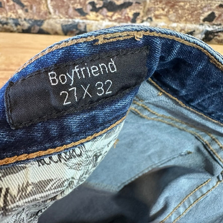 Rock & Roll Cowgirl Boyfriend Jeans Womens 27x32 Blue Denim Stretch Thick Stitch