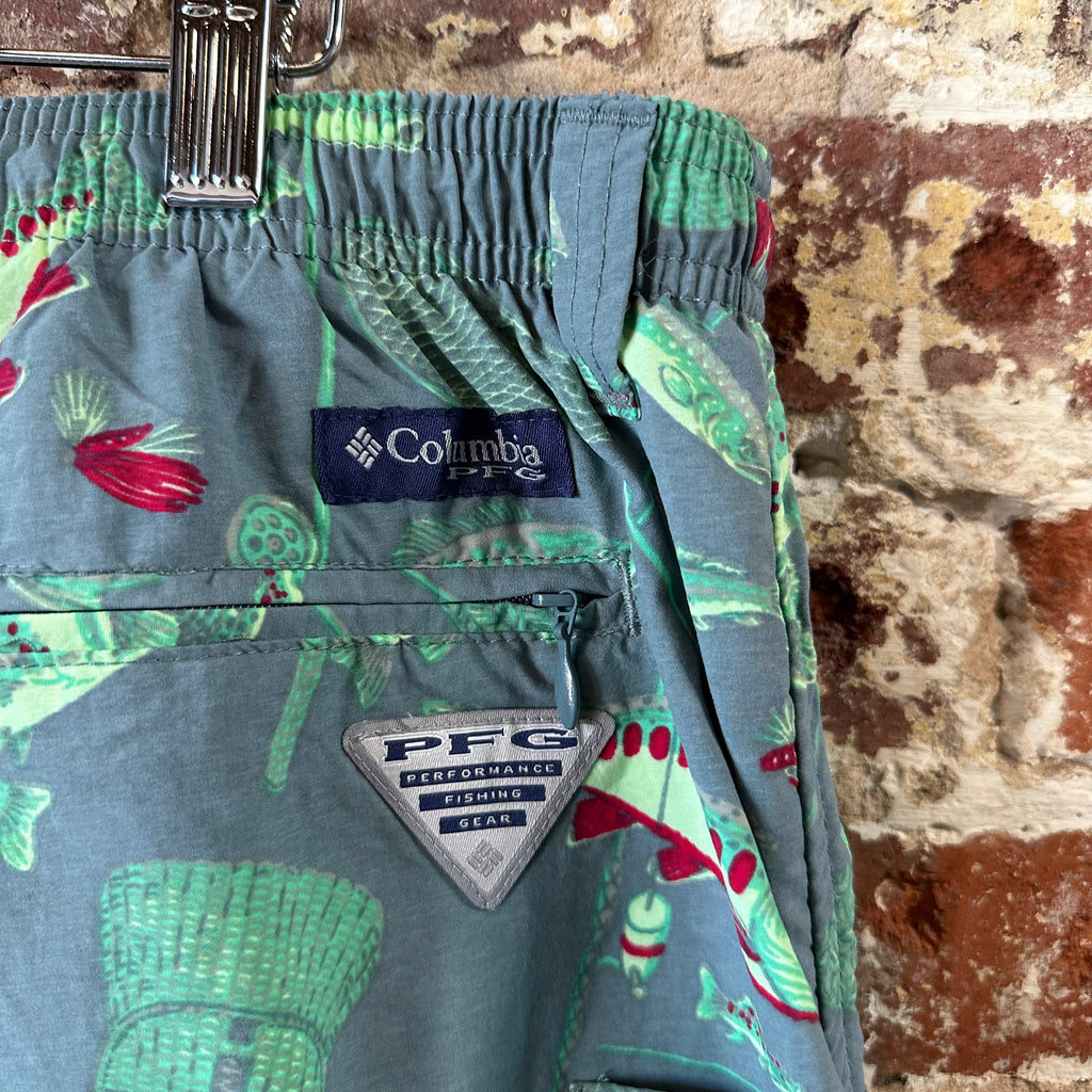 Columbia PFG Swim Mens XL Green Fishing Shorts 5.5 Inch Inseam Fish