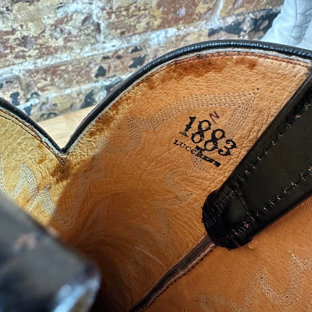 Lucchese 1883 Full Quill Ostrich Wingtip Mens 8 EE Black Cherry Cowboy Boots