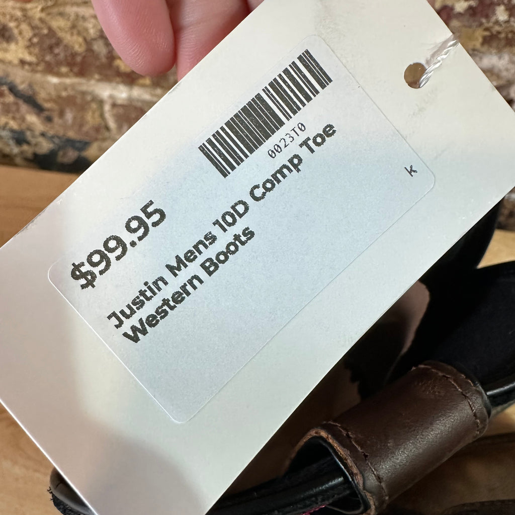 Justin WK4337 Mens Brown Black Leather Waterproof Comp Toe Work Boots Sz 10 D