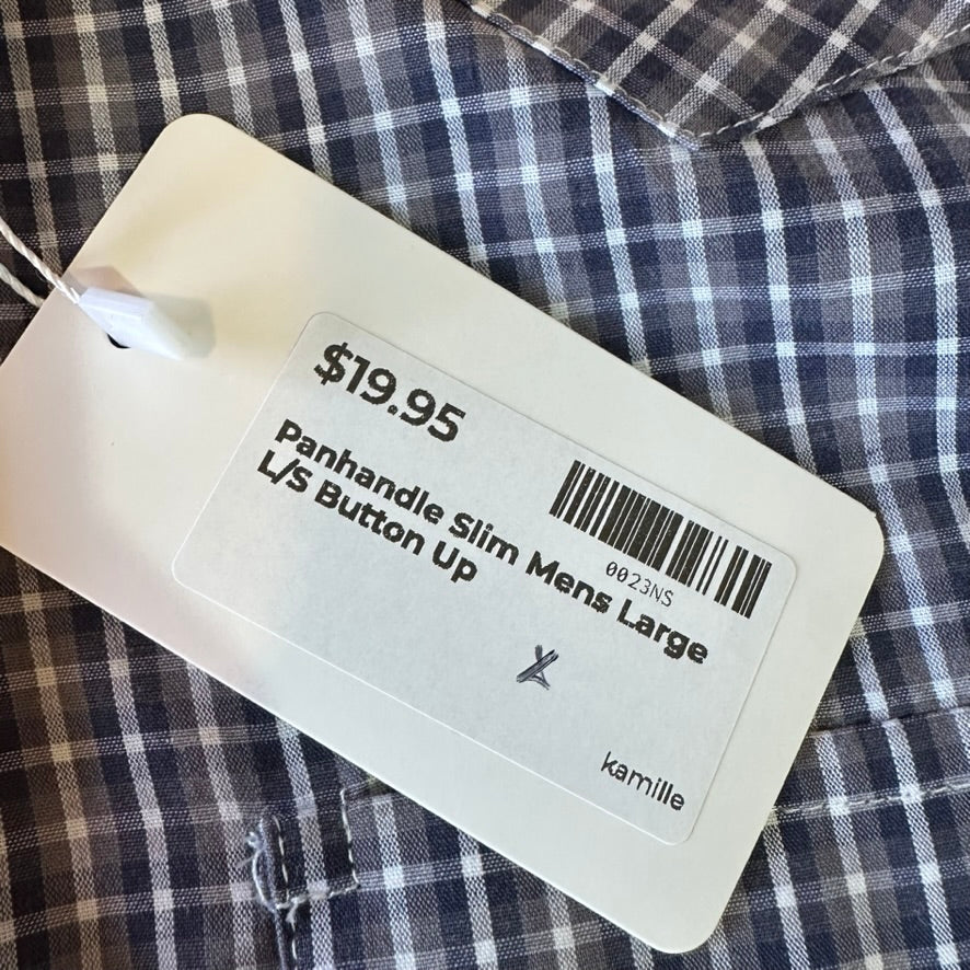 Panhandle Slim Large Shirt Button Down Long Sleeve Blue Western Gray Plaid