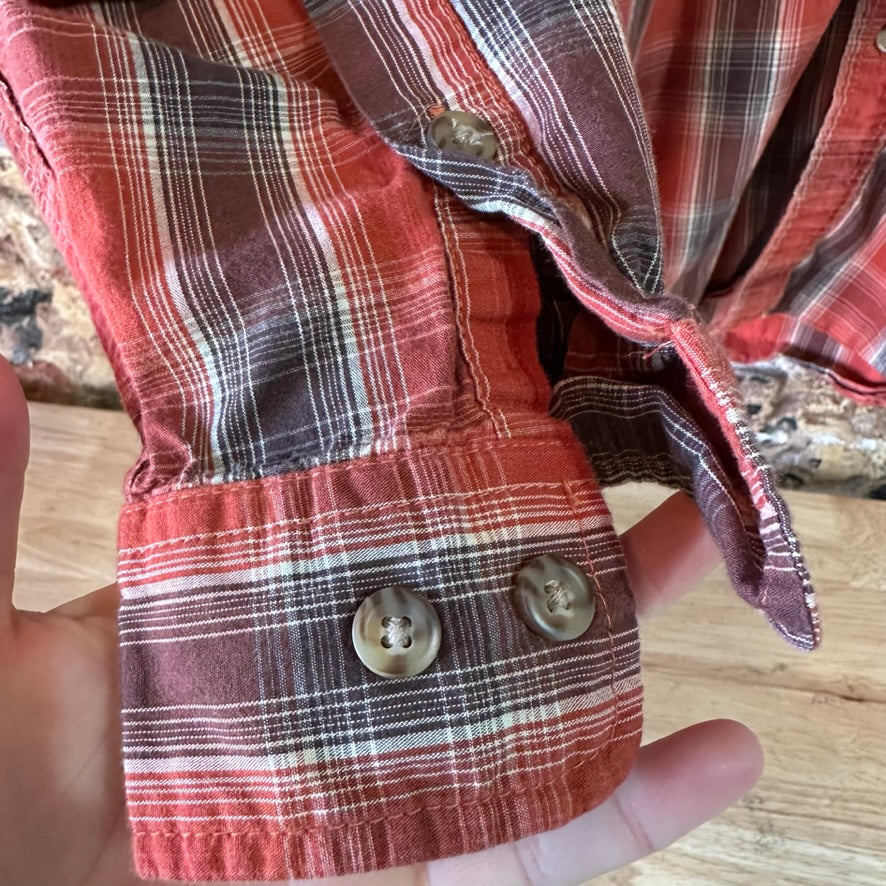 Carhartt S252 TEC Long Sleeve Mens Shirt Large Button Up Burnt Orange Plaid
