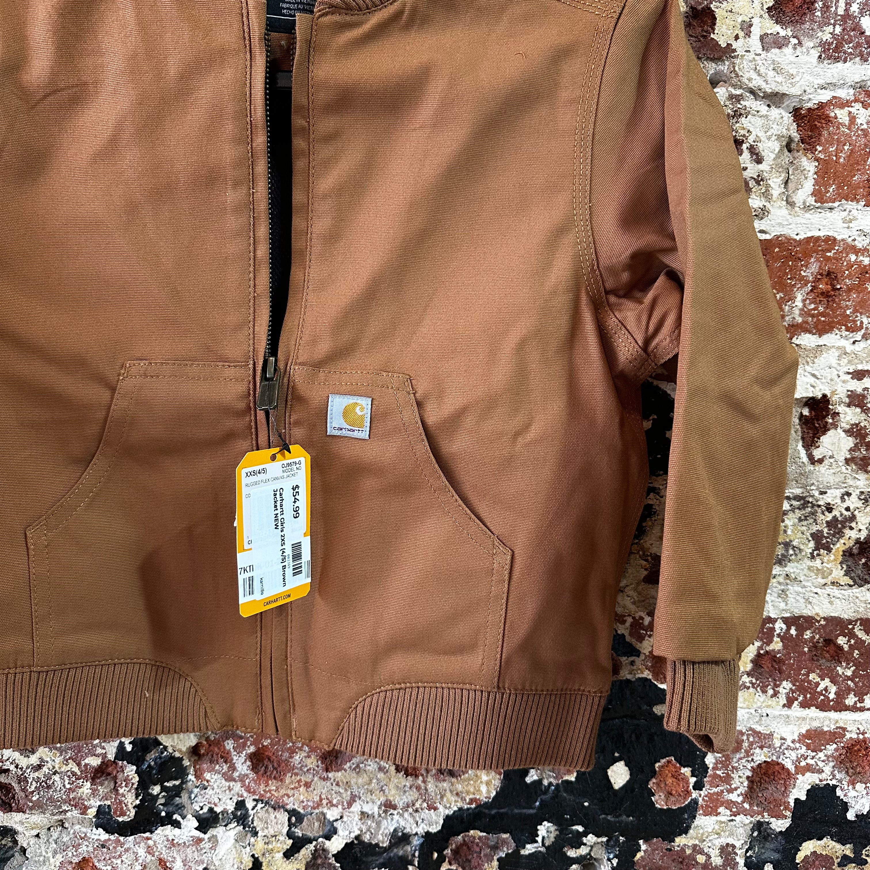 Carhartt Jacket Youth Girls XXS (4-5) Rugged Flex Canvas Bomber Coat NEW Brown