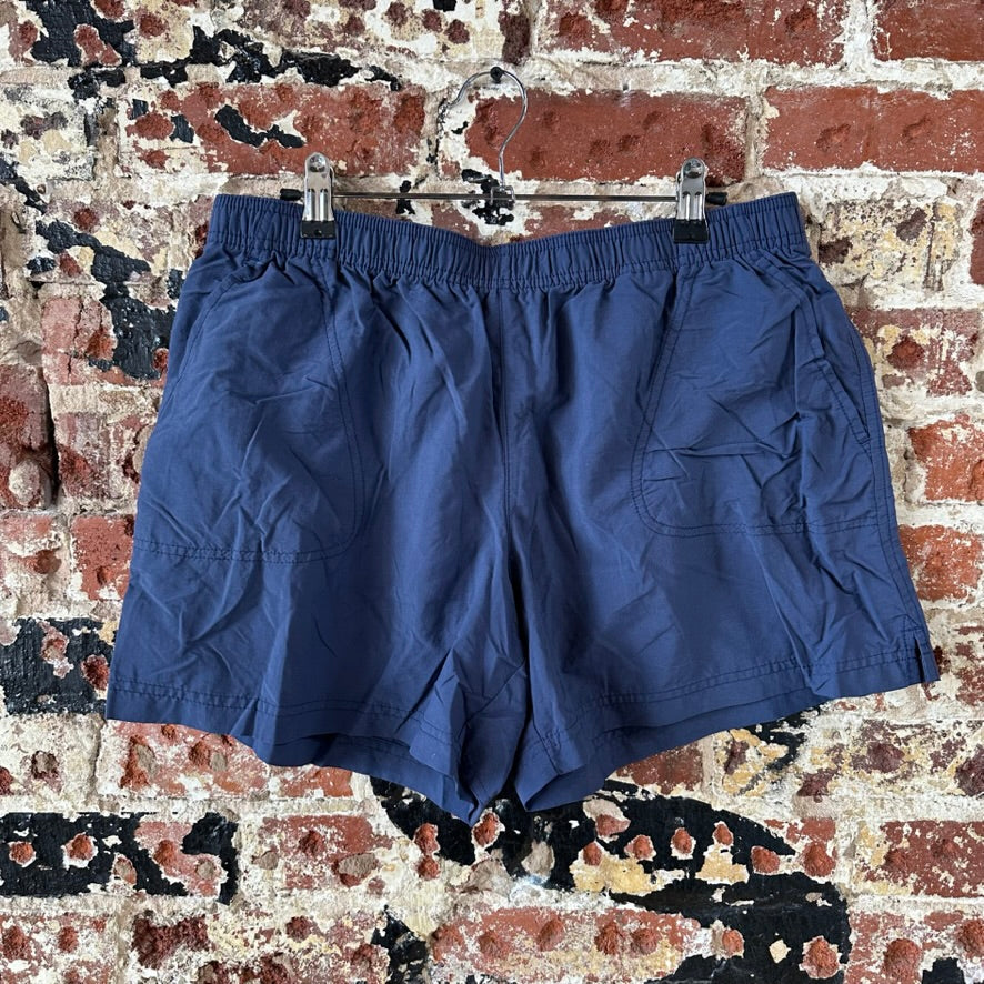 Columbia Camo Large Blue Drawstring w/Pockets Womens Shorts casual 32x4.5"