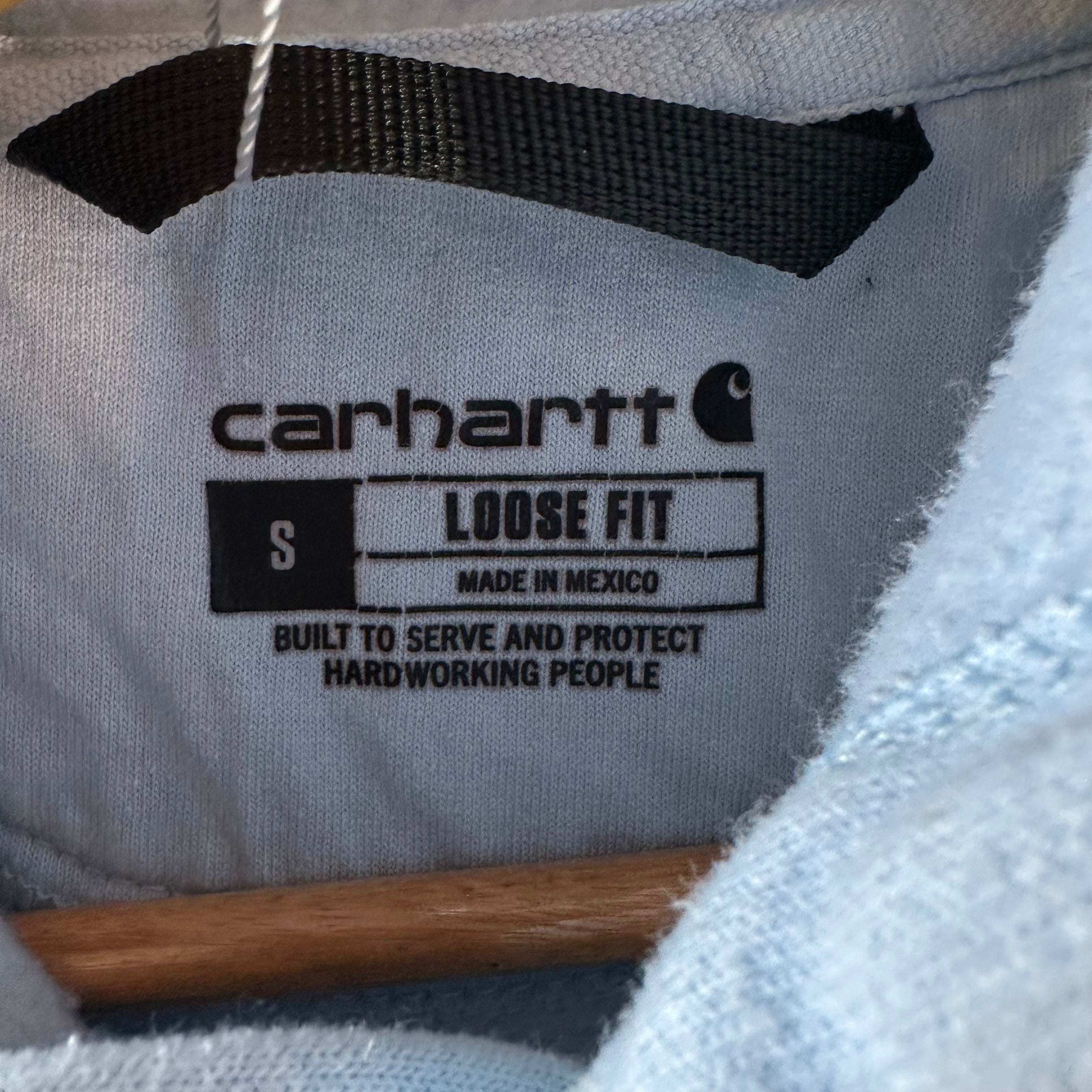 Carhartt Men's Small Sleeve Logo Hoodie Loose Fit Workwear Blue K288