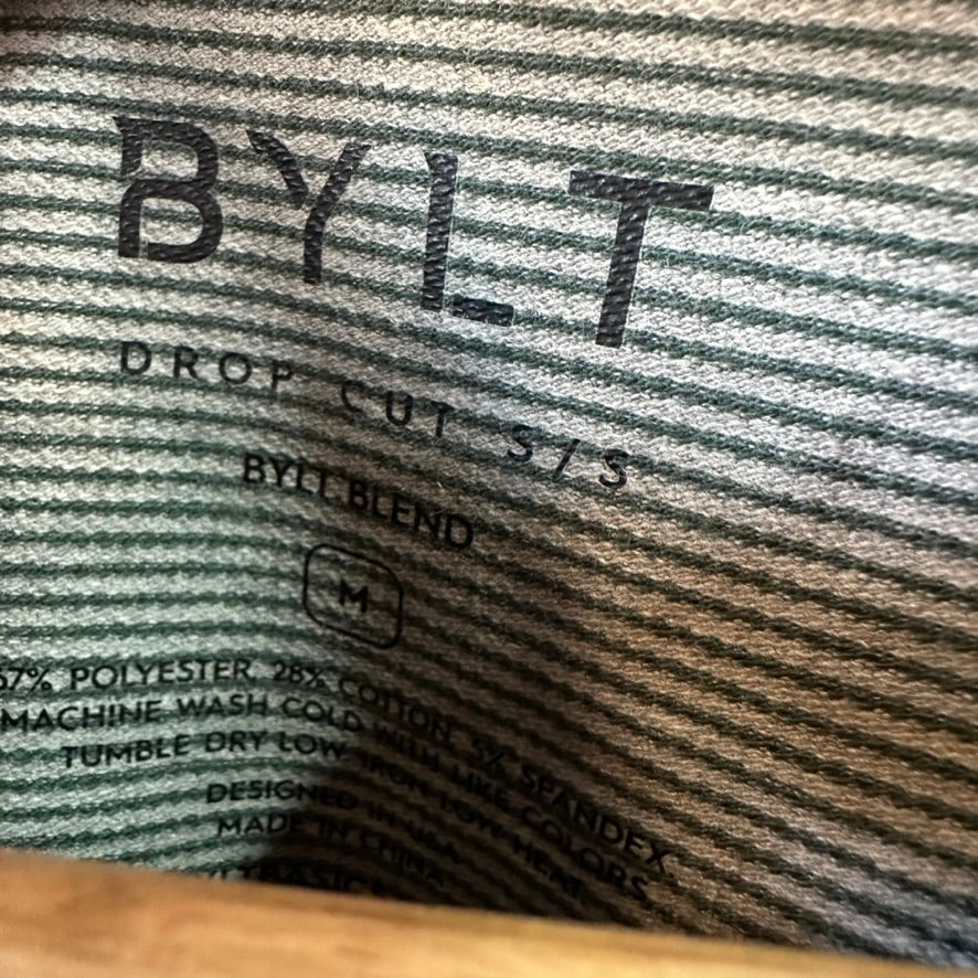 BYLT Drop Cut Mens Medium Short Sleeve Stretch T Shirt Green striped