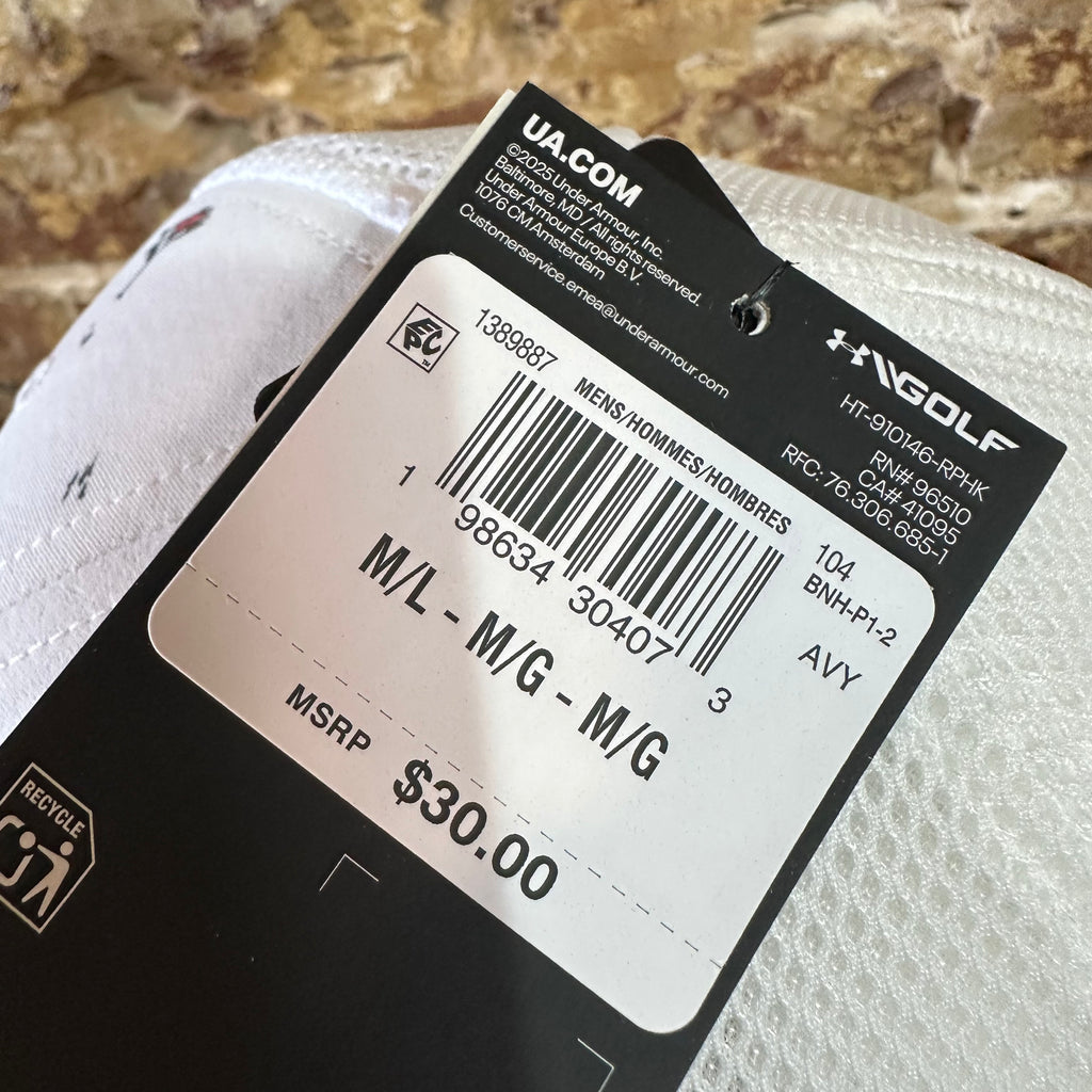 Under Armour UA Men's White Golf Mid Structure One Size Cap Hat NWT