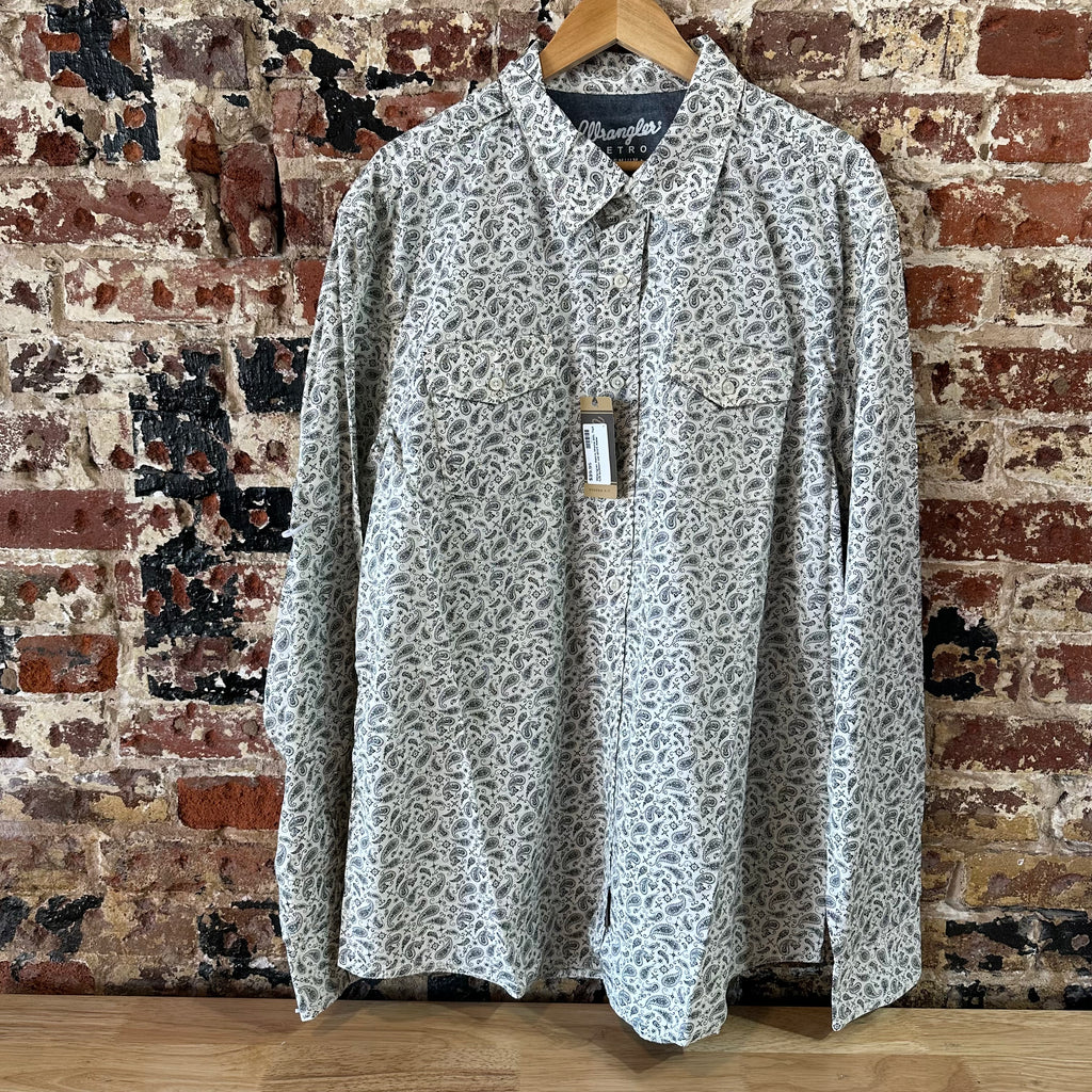 Wrangler Retro Button Up Shirt Mens 2XL Tall Pearl Snap Western Gray Paisley NEW