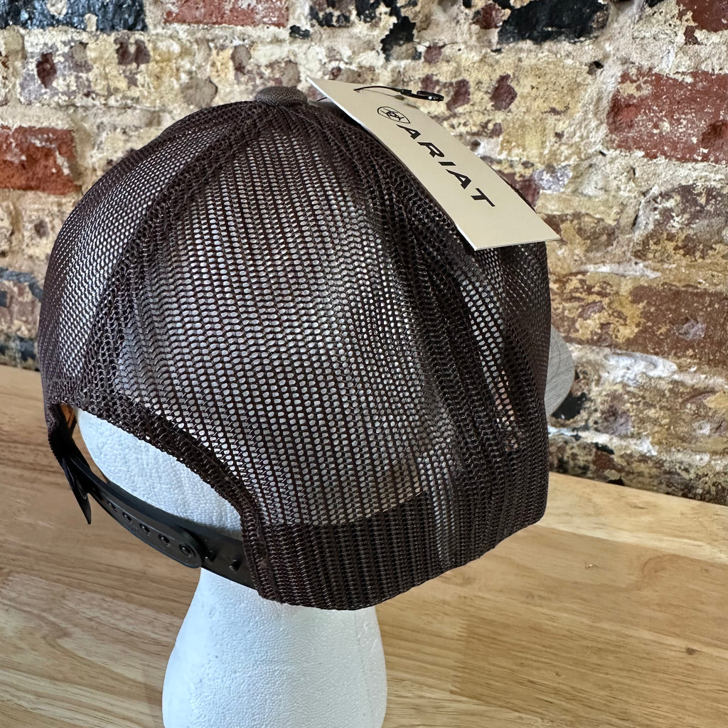 Ariat Mens Gray Brown Logo Patch Adjustable Snapback Cap Hat NEW