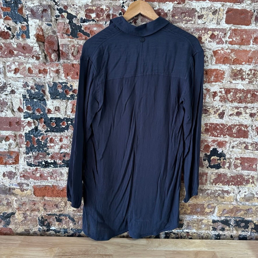 NWT PrAna Fernie Shirt Womens Small Black Crinkle Button Swim Cover Up Tunic Top