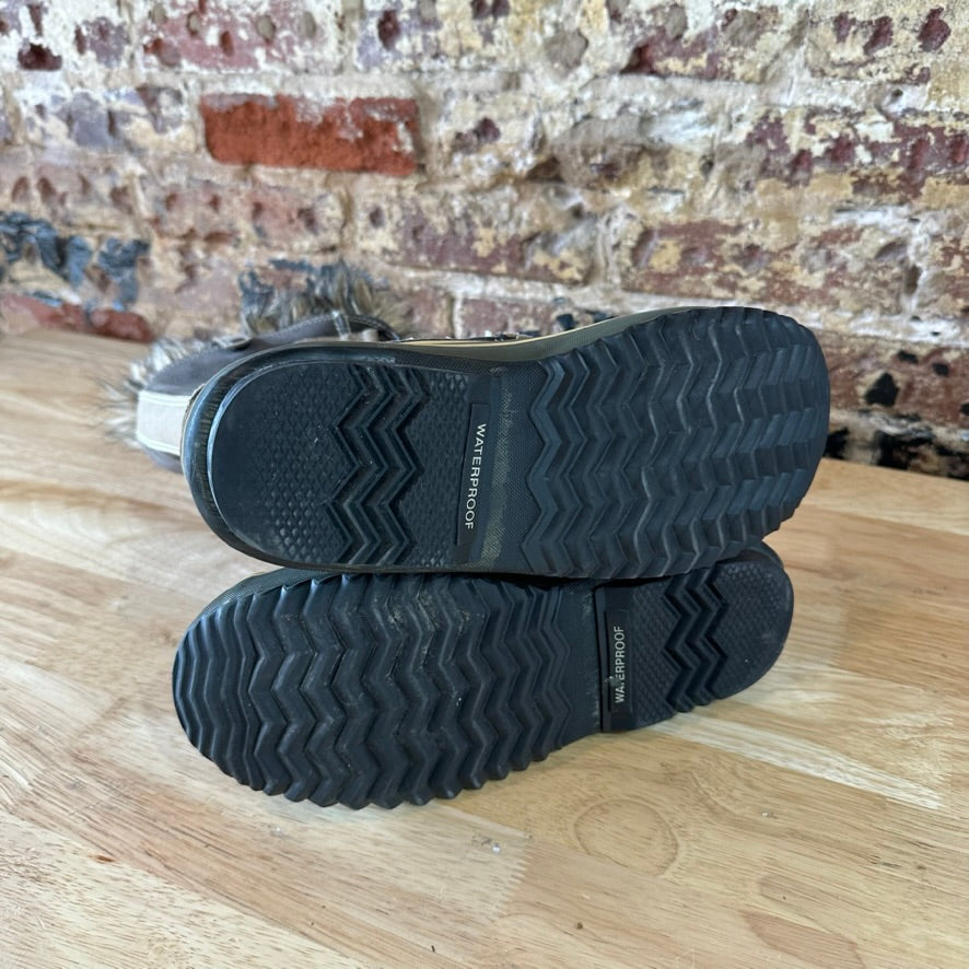 Sorel Joan Of Arctic Faux Fur Trimmed Leather Lace Up Boots Size 9 Gray