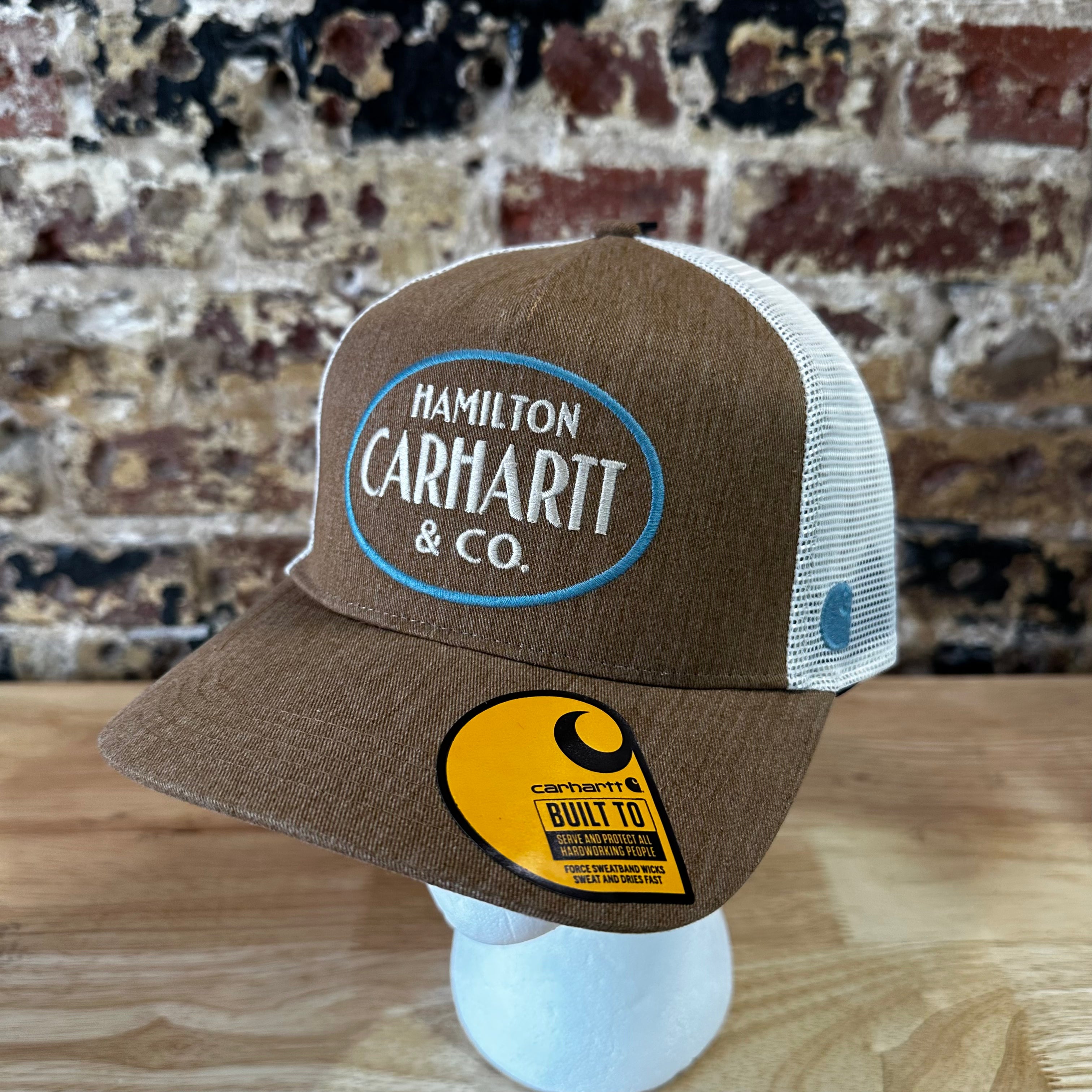 Carhartt Force Twill Mesh-Back Hamilton SnapBack Trucker Hat White Brown New