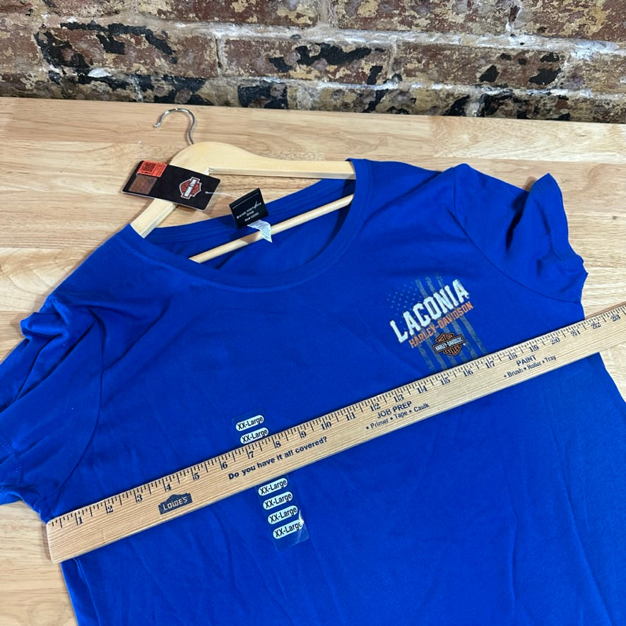 Harley Davidson Women's 2XL Short Sleeve Blue T-Shirt V-Neck NEW