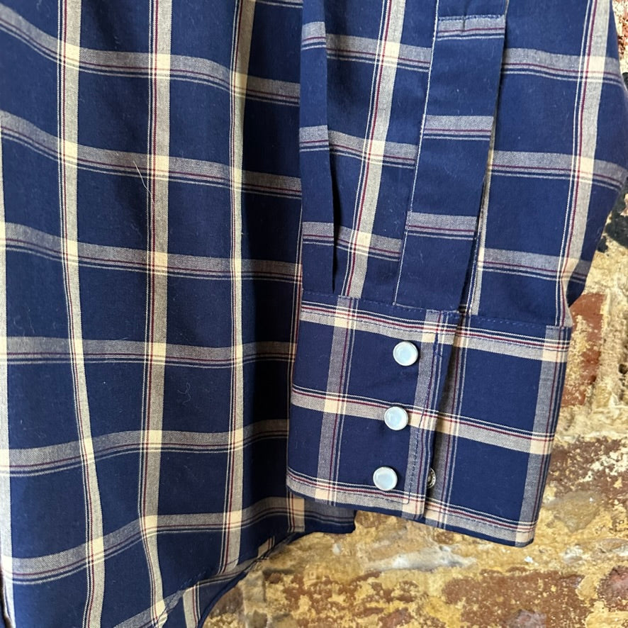 Plains Button Up Shirt Mens Small Western Long Sleeve Blue