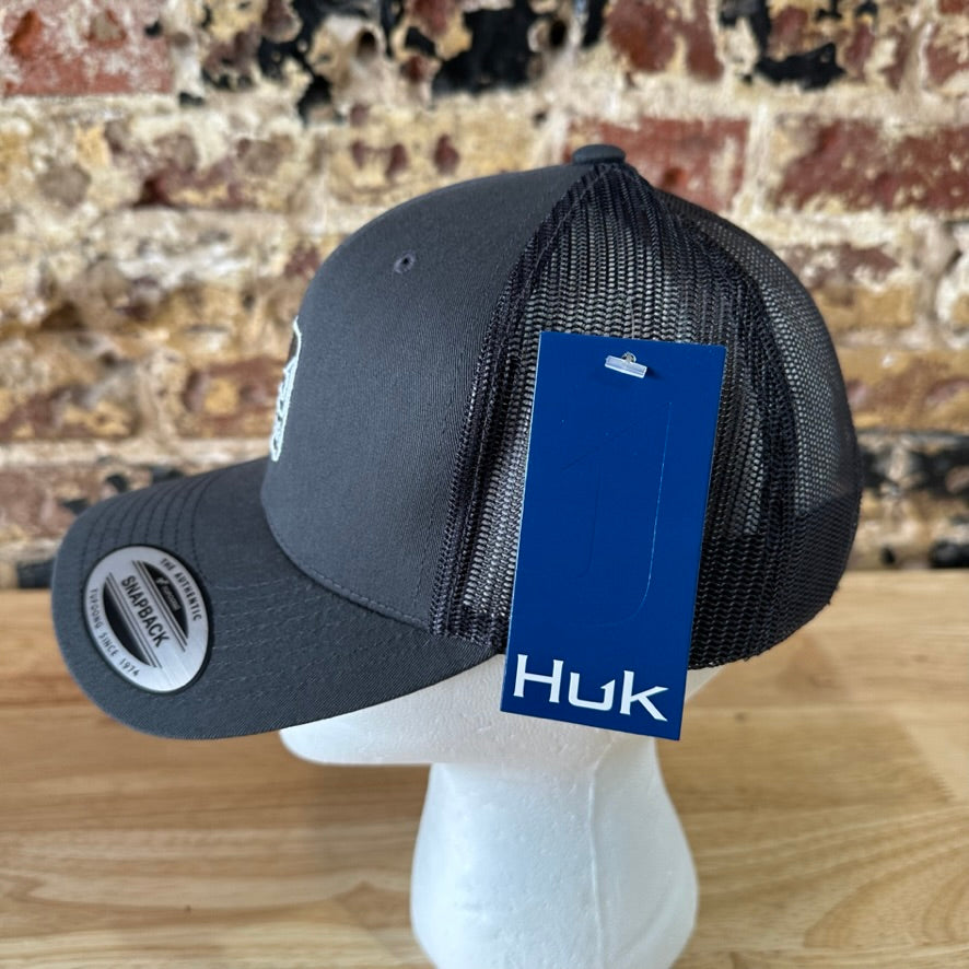 Huk Fishing Mens Gray Hook Logo Adjustable Snapback Cap Hat NEW