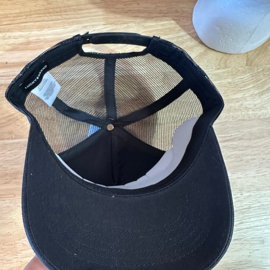 Lucky Brand Mens Black Mesh Trucker Hat Born In America Snapback Cap New