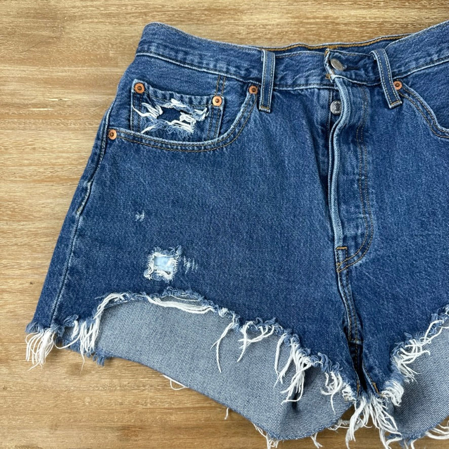 Levi's Cut Off Denim Blue Jean Shorts Womens 32 Distressed - 32x3"