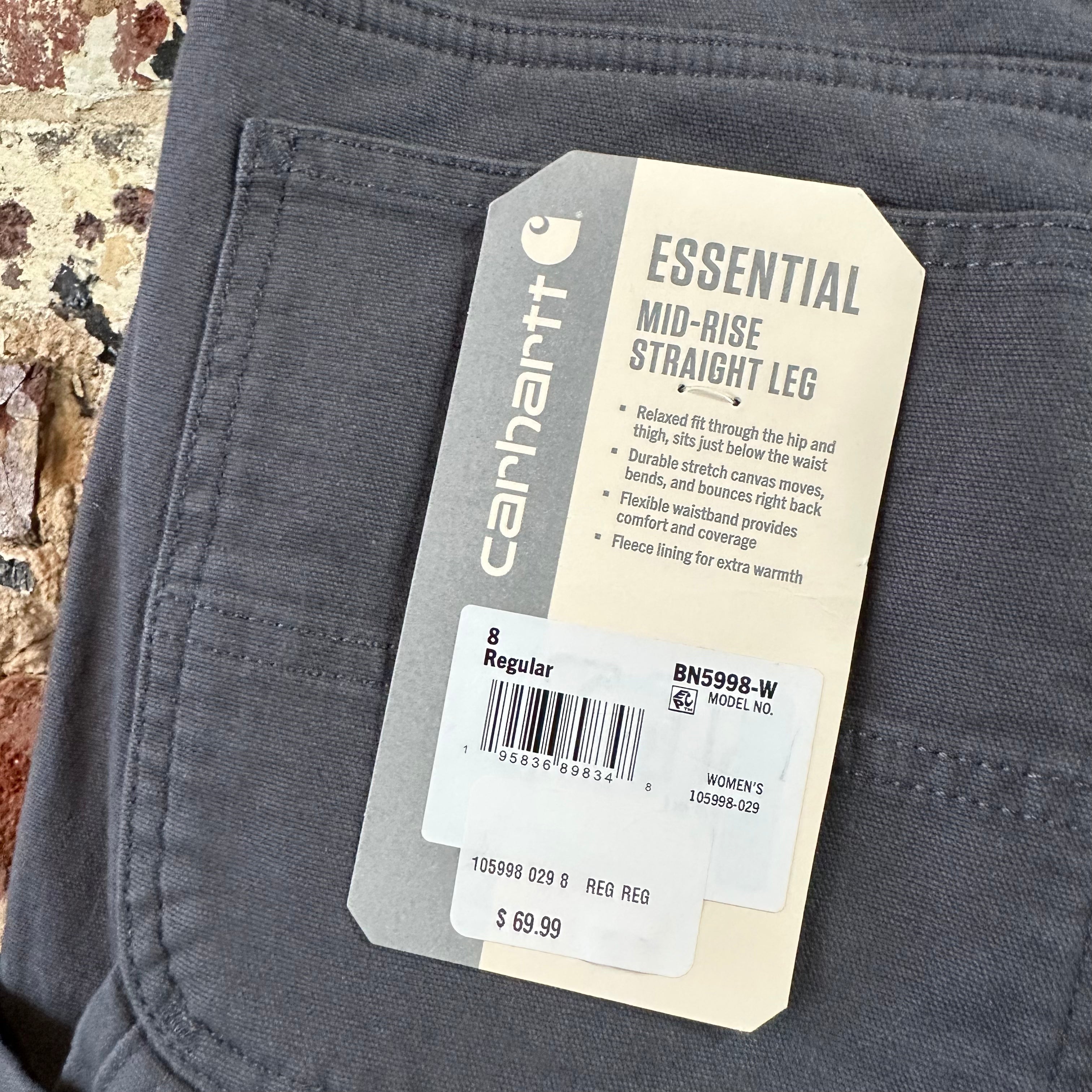 Carhartt Womens 8 Gray Lined Essential Pants NEW