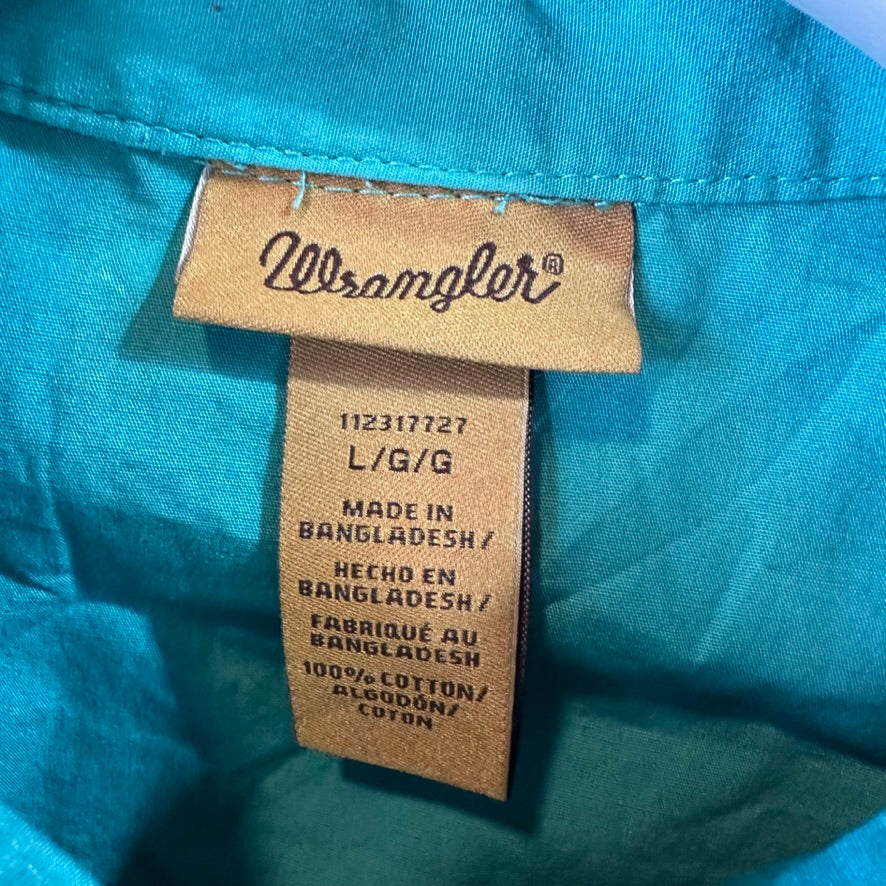 Wrangler Girls Shirt Size Large Western Pearl Snap Long Sleeve Teal