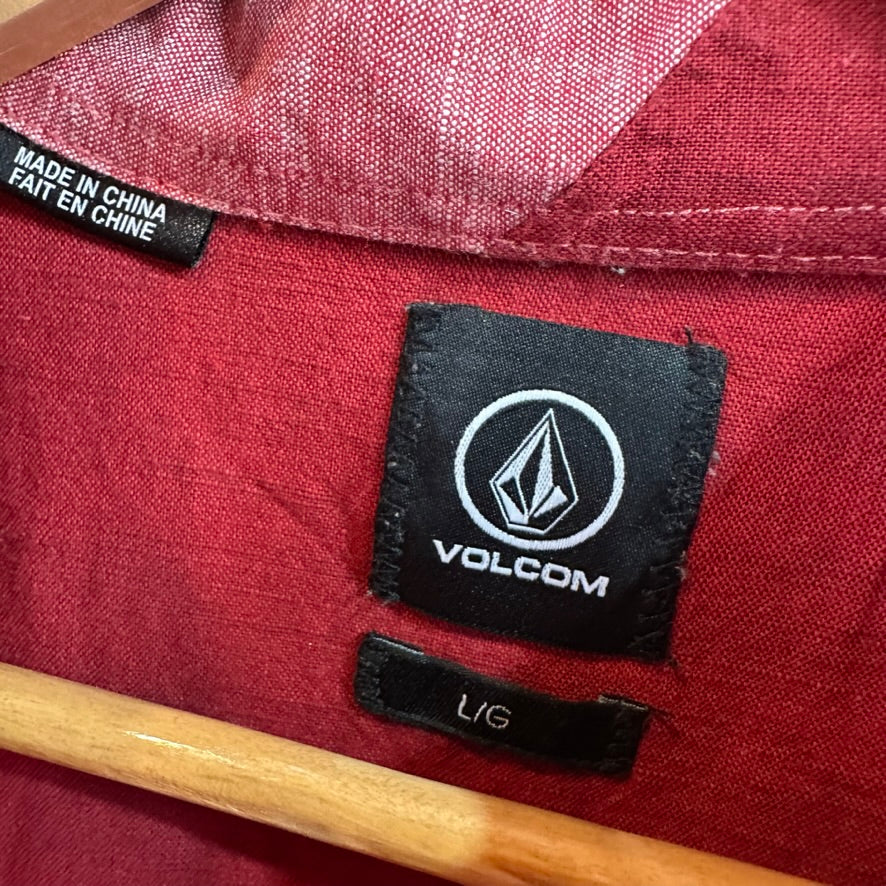 Volcom Short Sleeve Button Up Shirt Red Mens Large Beach Casual