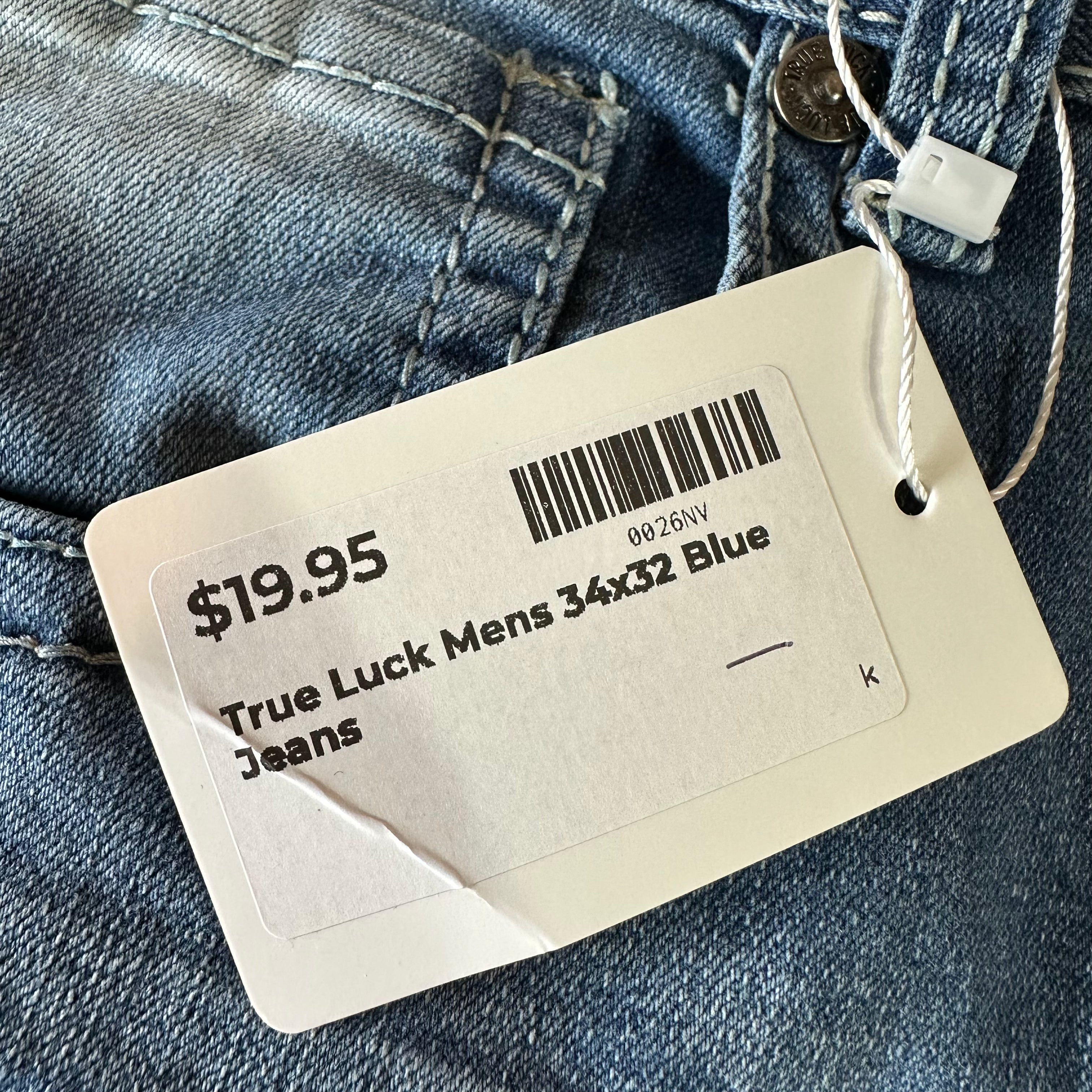 True Luck Mens 34x30 Blue Jeans