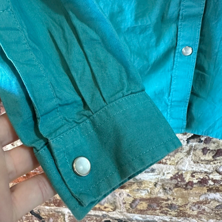 Wrangler Girls Shirt Size Large Western Pearl Snap Long Sleeve Teal