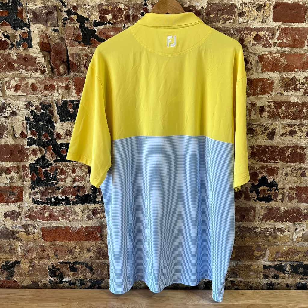 Footjoy Golf Shirt Mens XL TFC yellow blue Stripe Performance