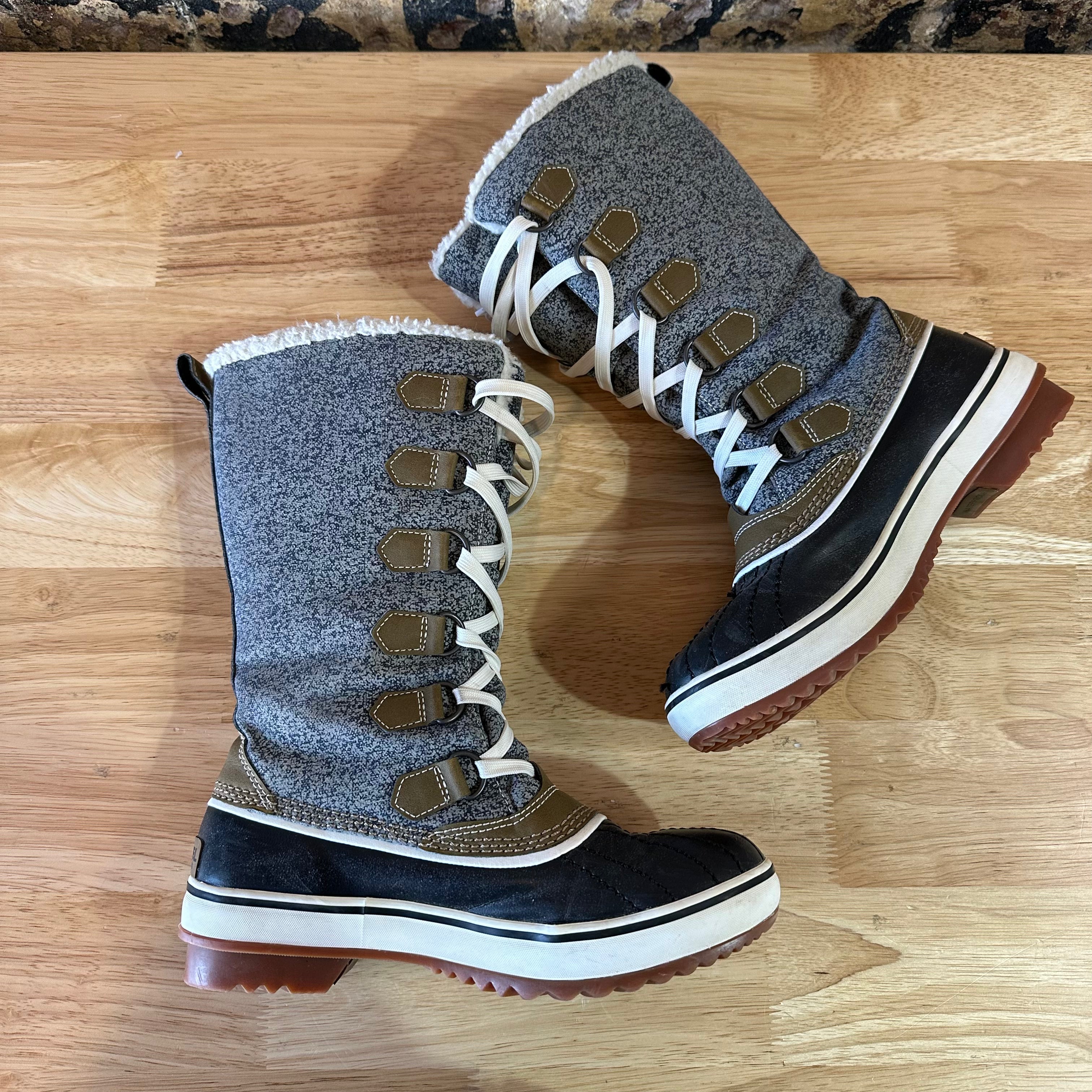 Sorel Tivoli High ll Snow Boots Woman's Winter Boot Grey Black Size 6