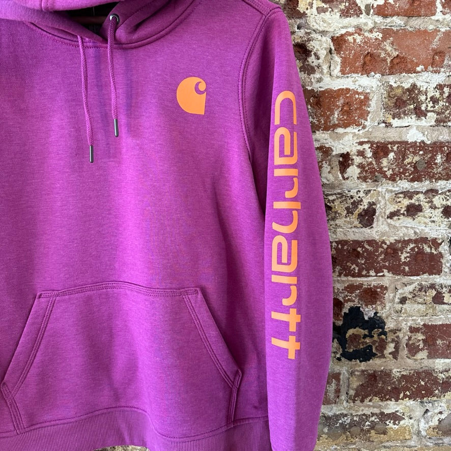 Carhartt Hoodie Womens Medium Pink Sweatshirt Casual Sleeve Spellout midweight