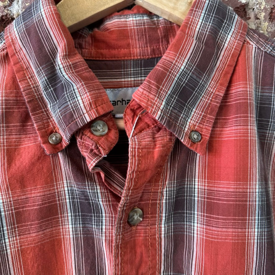 Carhartt S252 TEC Long Sleeve Mens Shirt Large Button Up Burnt Orange Plaid
