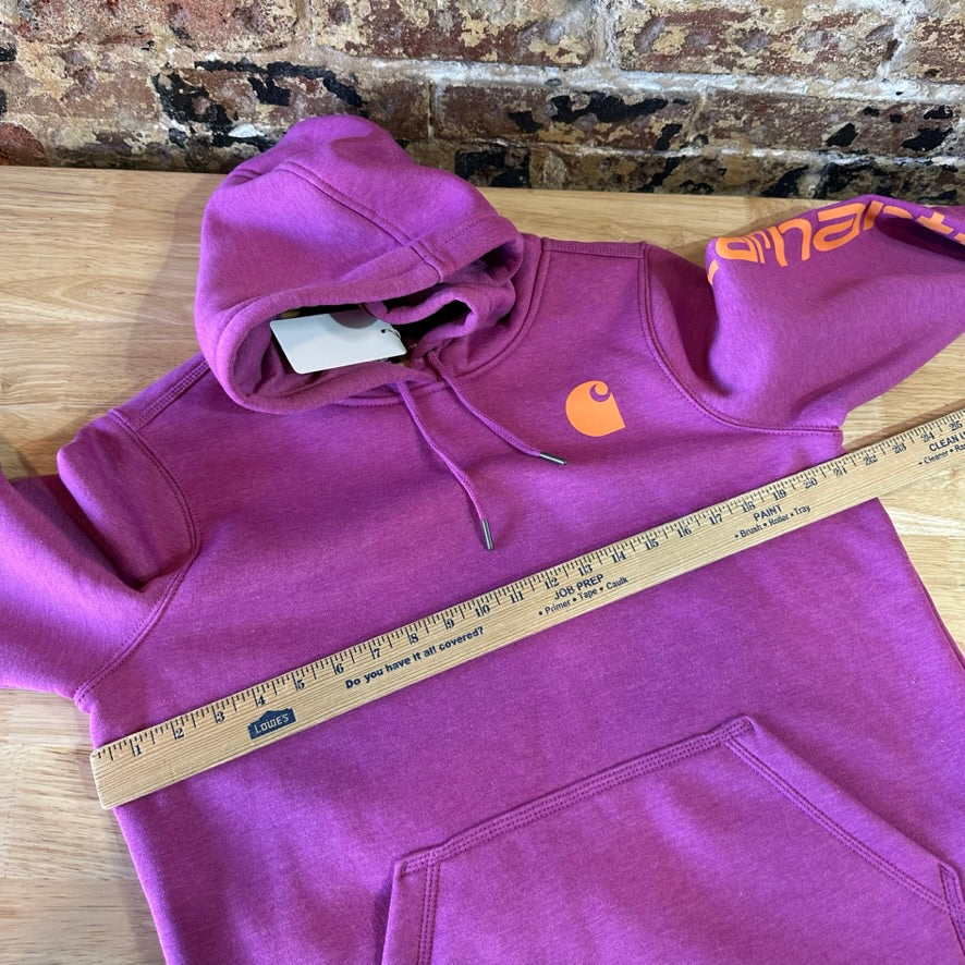 Carhartt Hoodie Womens Medium Pink Sweatshirt Casual Sleeve Spellout midweight