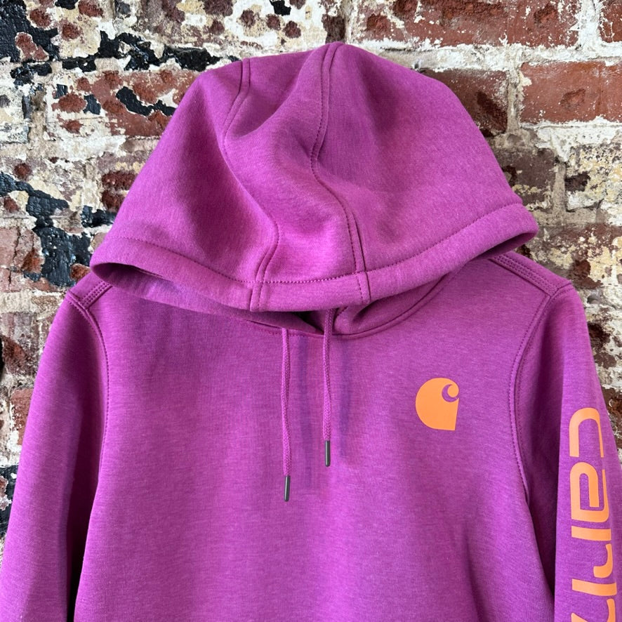 Carhartt Hoodie Womens Medium Pink Sweatshirt Casual Sleeve Spellout midweight