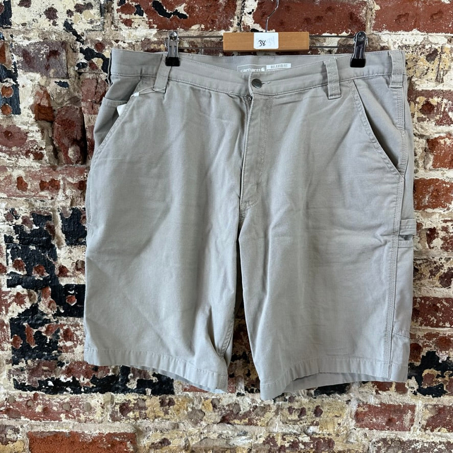 Carhartt Canvas Work Shorts Mens 38 Rugged Flex Utility Tan Beige