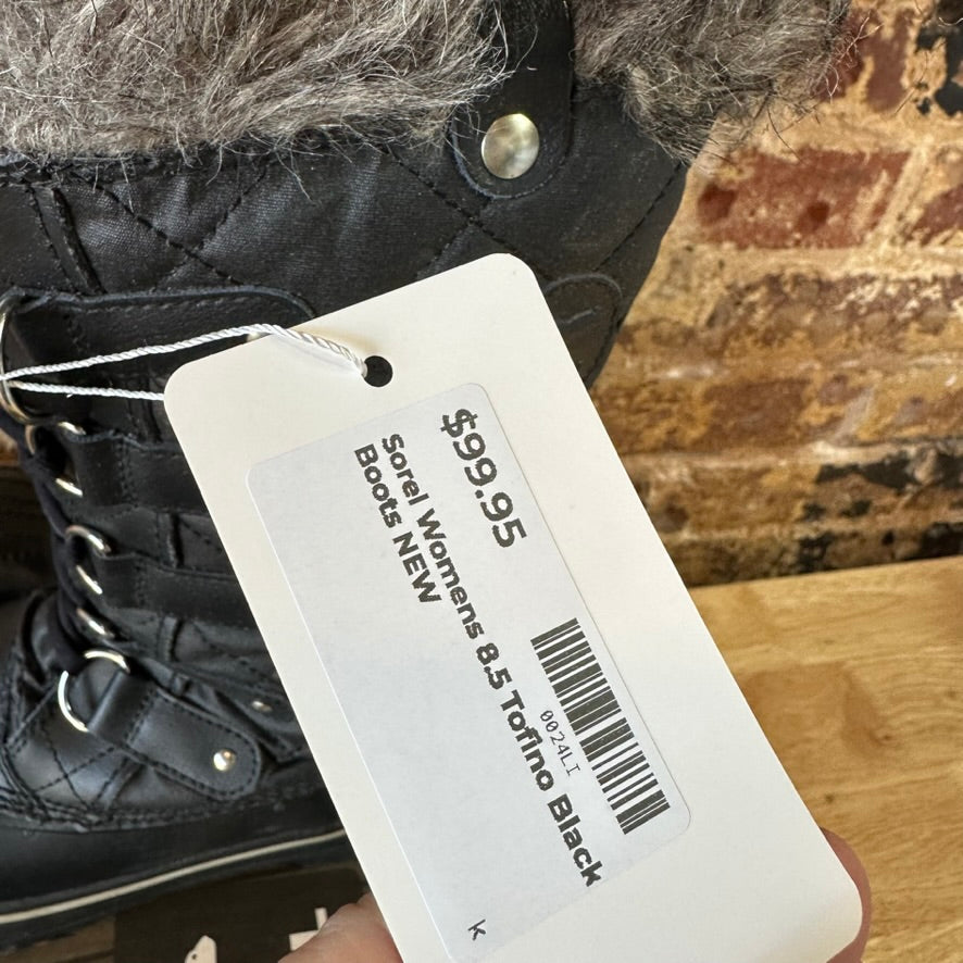 Sorel Tofino Faux Fur Trimmed Leather Lace Up Boots Size 8.5 Black Waterproof